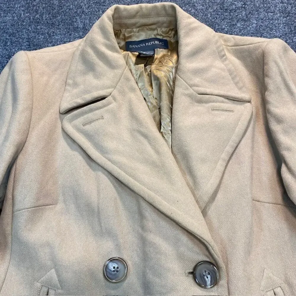 Banana Republic Camel Wool Double Breasted Peacoat Jacket Coat Womens Small